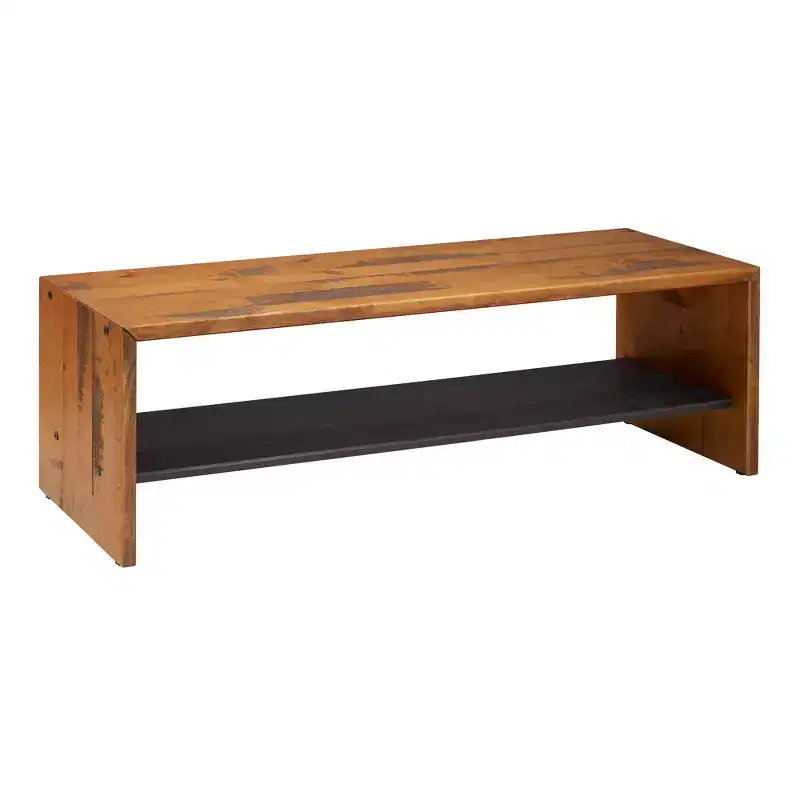 58" Solid Rustic Reclaimed Wood Entry Bench Honey - Saracina Home: Bottom Shelf, Seating for Hallway
