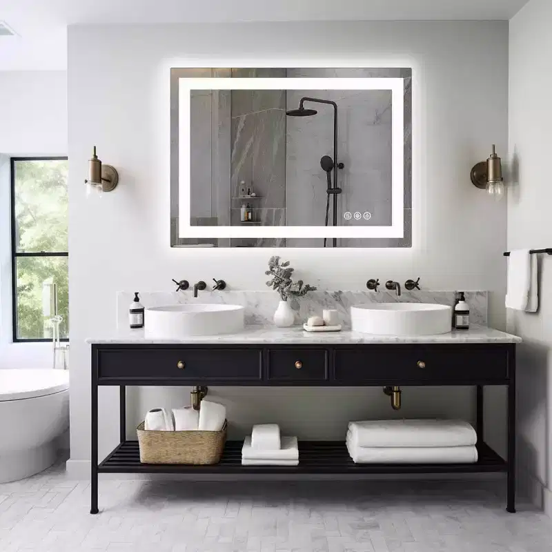 Anti-Fog LED Bathroom Mirror, Dual Light Source with Three Lighting Modes, Wall-Mounted Smart Vanity Mirror