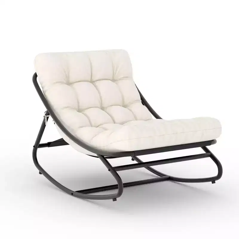 Oversized Outdoor Rocking Chair, Metal Frame, 400 LBS Capacity, Comfortable Patio Lounge Rocker, for Porch, Garden, Balcony, Living Room