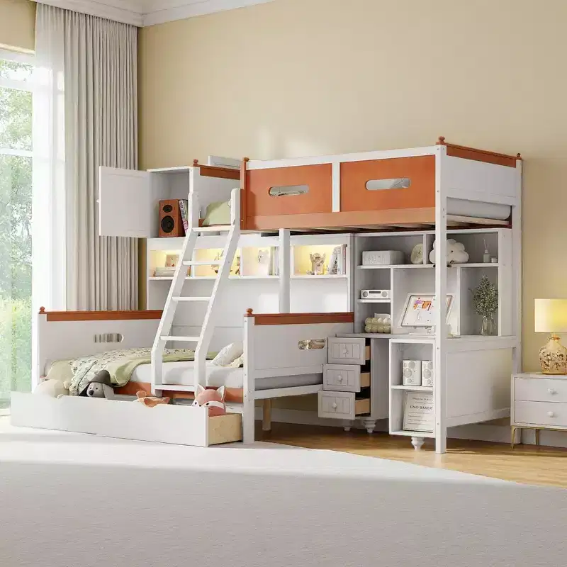 Merax Ultimate Twin Over Full Bunk Bed with Desk, Storage Cabinet, Drawers & Shelves