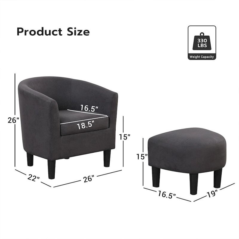 Classic Barrel Accent Chair Upholstered in Soft Polyester Fabric Footrest included