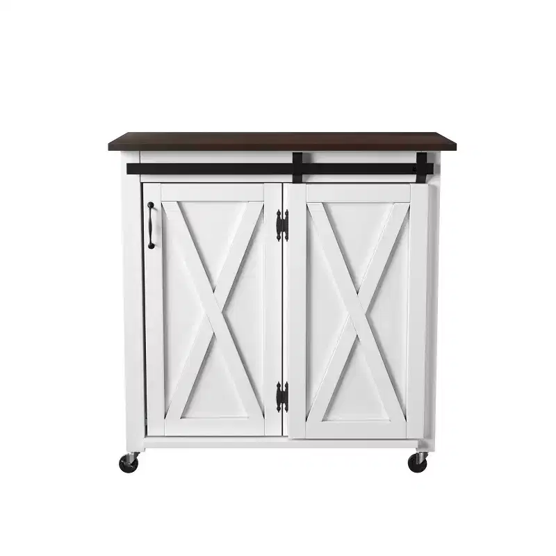 Leshire Barn-Door Kitchen Cart - White - SEI