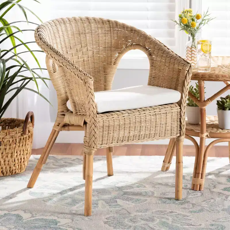 bali & pari Abbey Modern Bohemian Natural Brown Antique Rattan Dining Chair
