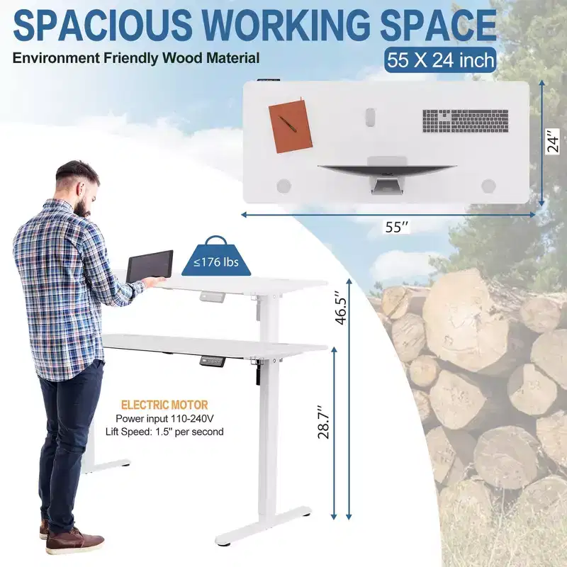 Celebalcony 55 Adjustable Height Standing Office Desk, Computer Workstation PC Work Table with 2 Memory Preset Buttons