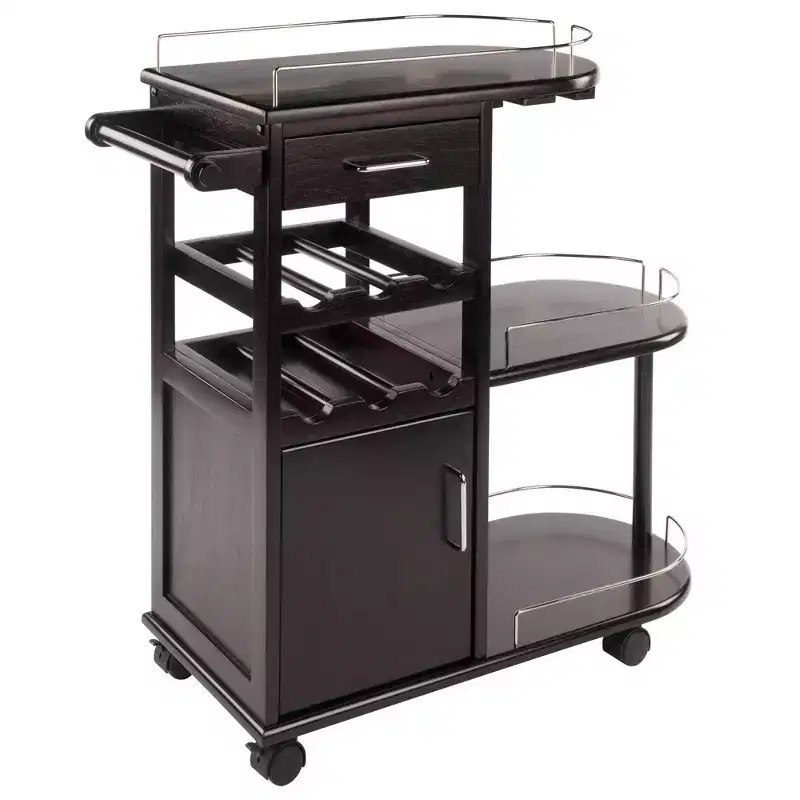 Winsome Jimmy Entertainment Cart Dark Espresso: Modern Rolling Storage, 3 Shelves, 1 Drawer, Wood Composite