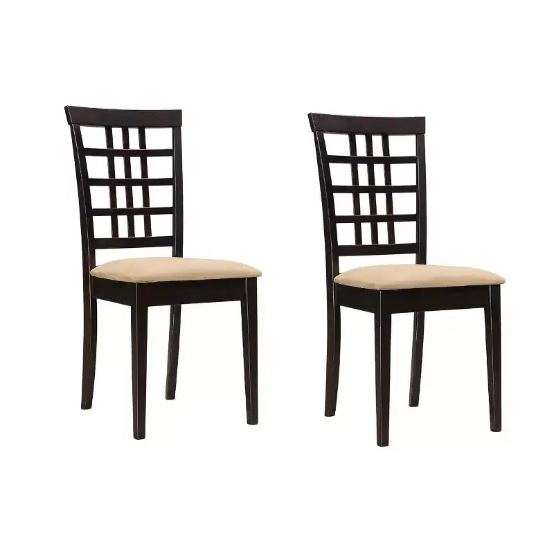 Simple Relax Set of 2 Dining Chairs with Lattice Back in Cappuccino