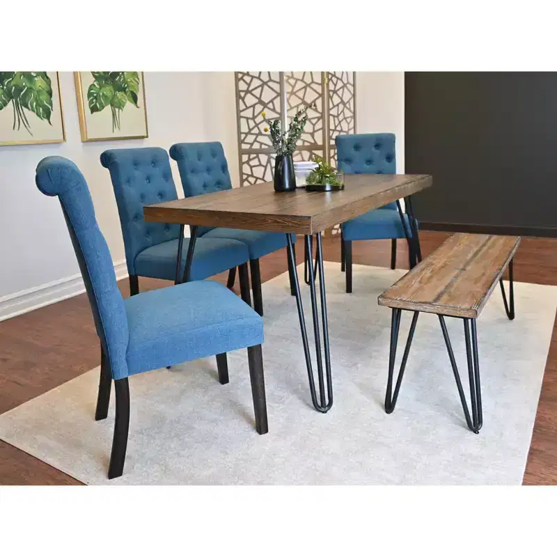 Ashford 6-Piece Dining Set, Hairpin Dining Table with 4 Chairs and Bench, 4 Color Options