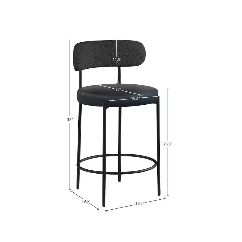 Meridian Furniture,Beacon Black Vegan Leather Seat Stool, Set of 2