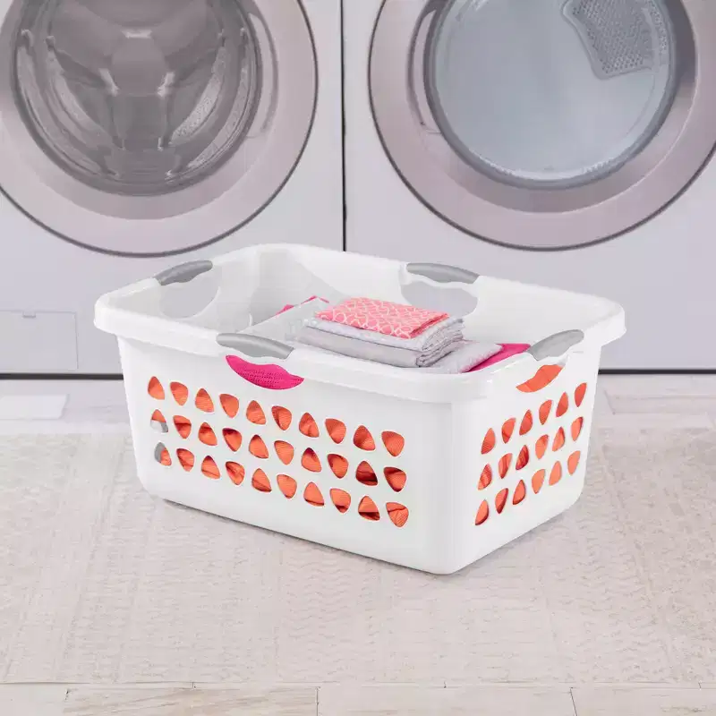 White Rectangular Laundry Basket with Handles, 2-Bushel, 8-Pack