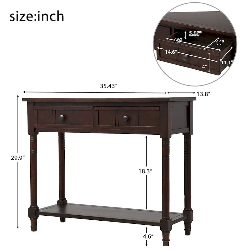 Modern Console Table with Two Drawers and Bottom Shelf