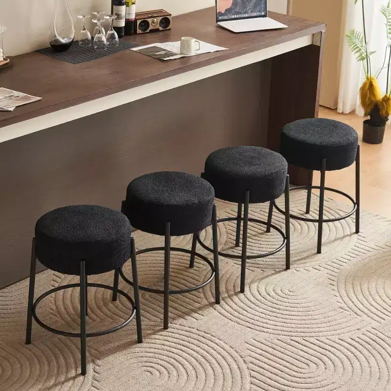 HOMLUX 24 Round Bar Stool Set of 2 Counter Height Kitchen Dining Chairs White/Black