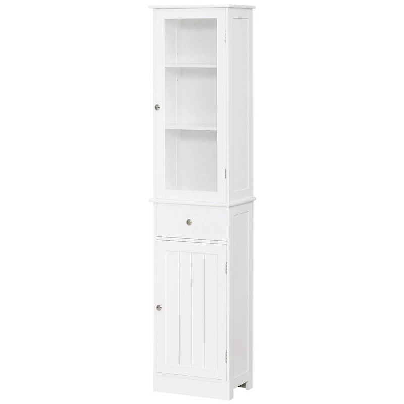 Slim Bathroom Storage Cabinet with Acrylic Door, Drawer and Shelves