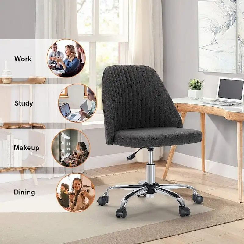 Office Chair with Wheels, Adjustable Height Fabric Upholstered Computer Desk Chair Swivel