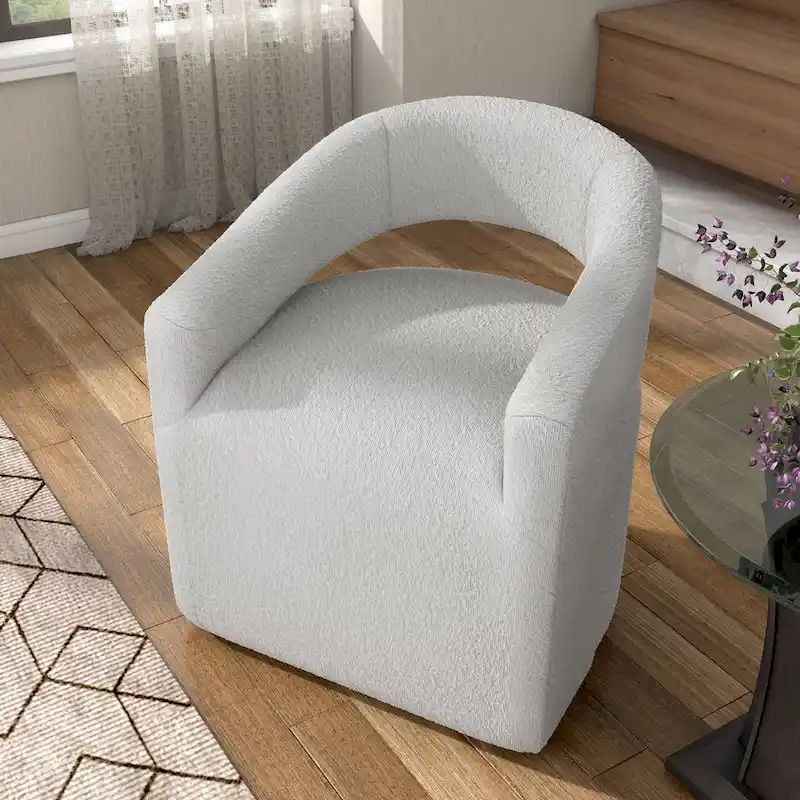 Celeste Modern Boucle Round Barrel Chair Open Back and Curved Arm, Swivel Armchair by Furniture of America