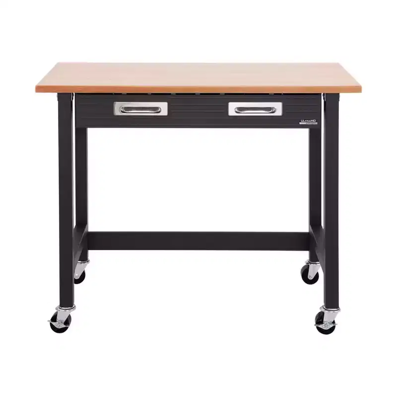 Ultragraphite Wood Top Table Workbench On Wheels Beech Wood/Graphite - Seville Classics