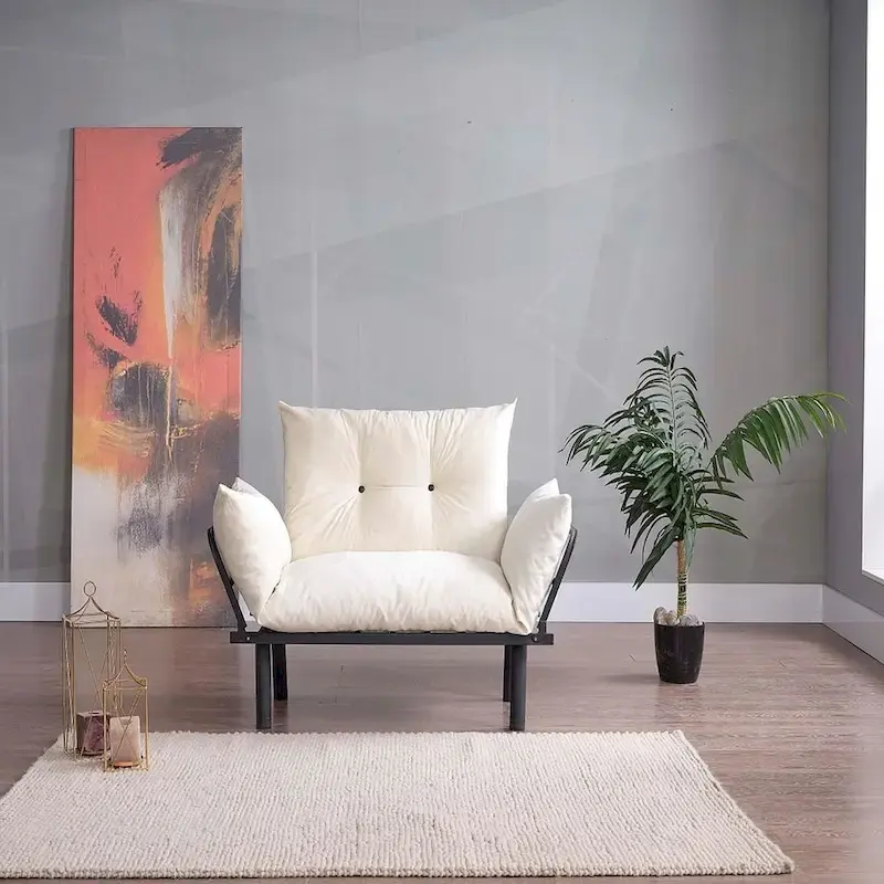 Mojay Futon Love SeatMetal frames2 Seater Plush Chenille Upholstered Sofa