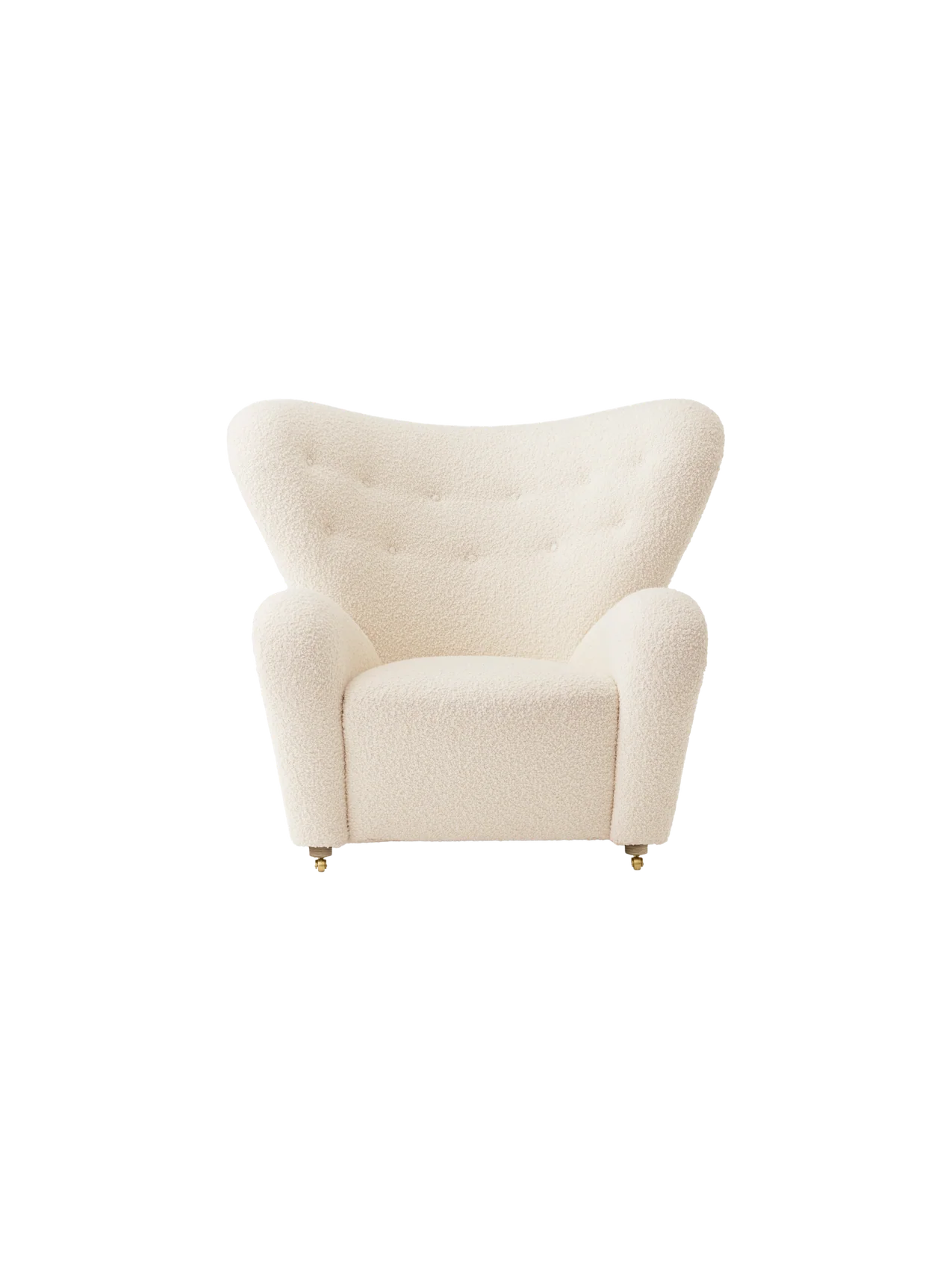 Textile & Oak Lounge Chair with Brass Casters for Living Room