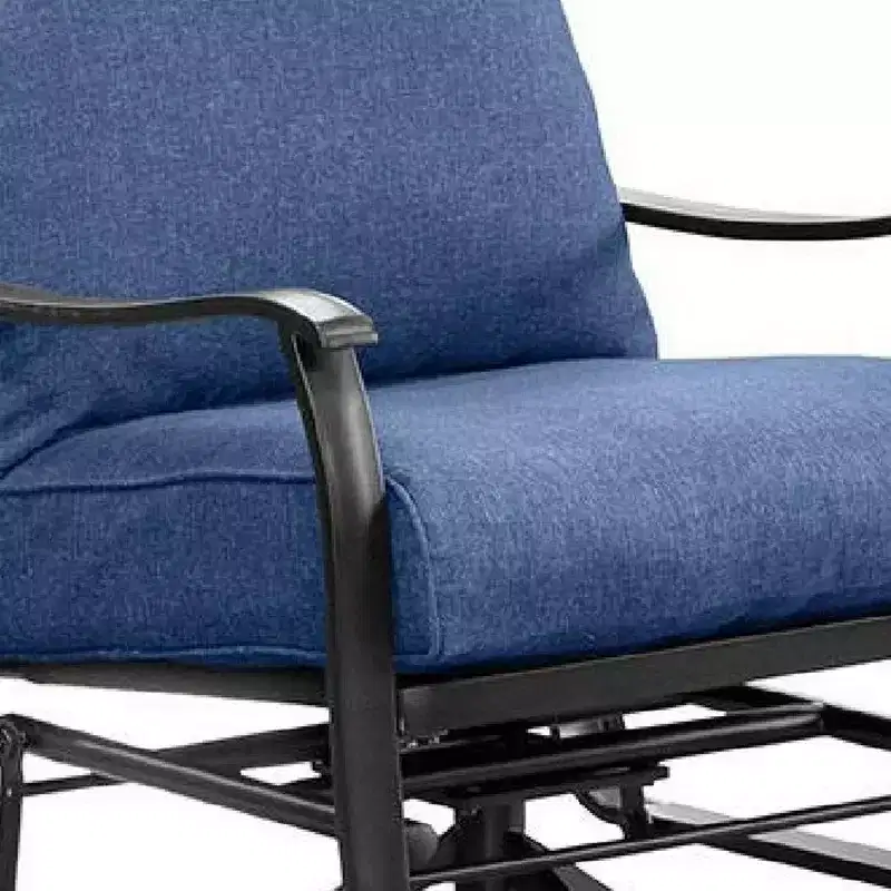 Royal Hampton Swivel Glider Armchair Set of 2, Navy Blue Cushion, Black Metal