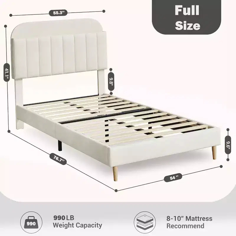 Twin Velvet Platform Bed Frame with Headboard and Wooden Slats