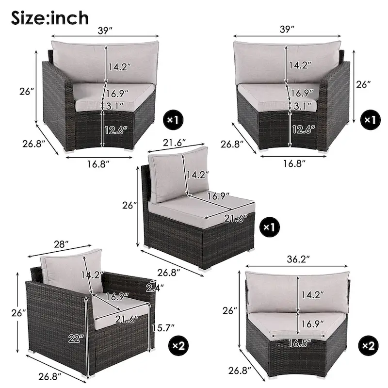 9-Piece Half-Moon Sectional Set with Nesting Table & Armchairs