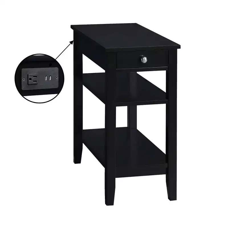 American Heritage 1 Drawer Chairside End Table with Charging Station and Shelves - Breighton Home
