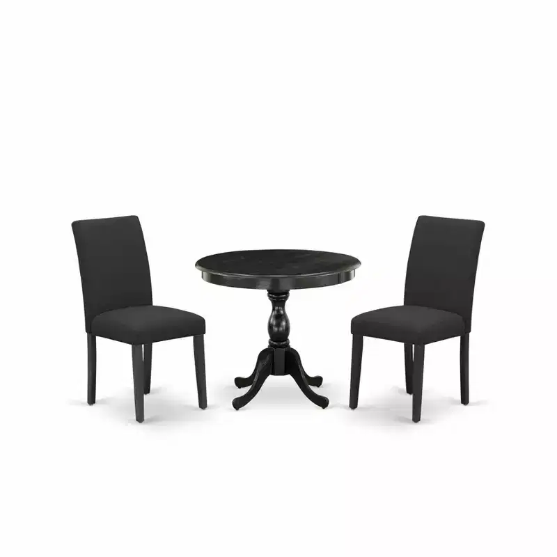 HomeStock Belmont 3 Piece Dinette Sets Contains 1 Wooden Dining Table and 2 Black Linen Fabric Dinning Chairs , High Back ? Wire Brushed Black Finish