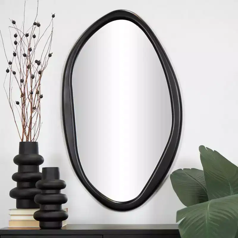 Wooden Abstract Oval Wall Mirror Black