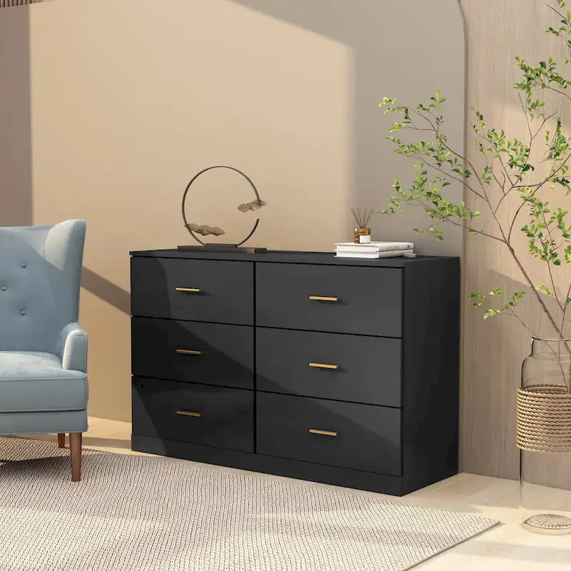 Black 2-Column 6-Drawer Dresser for 1