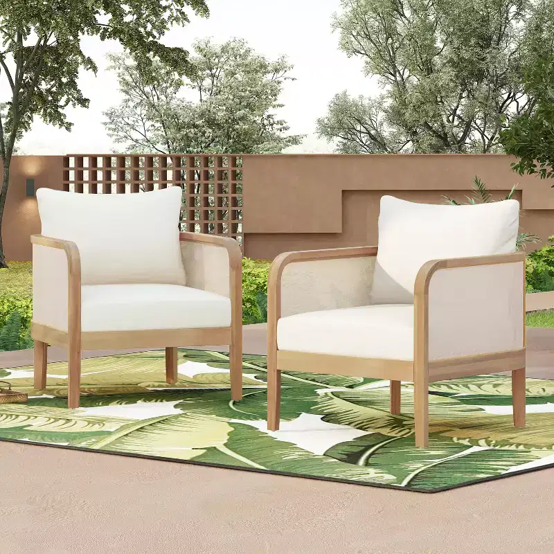 Christopher Knight Home Larci Modern Outdoor Acacia Wood Club Chair with Cushions, Beige/Teak