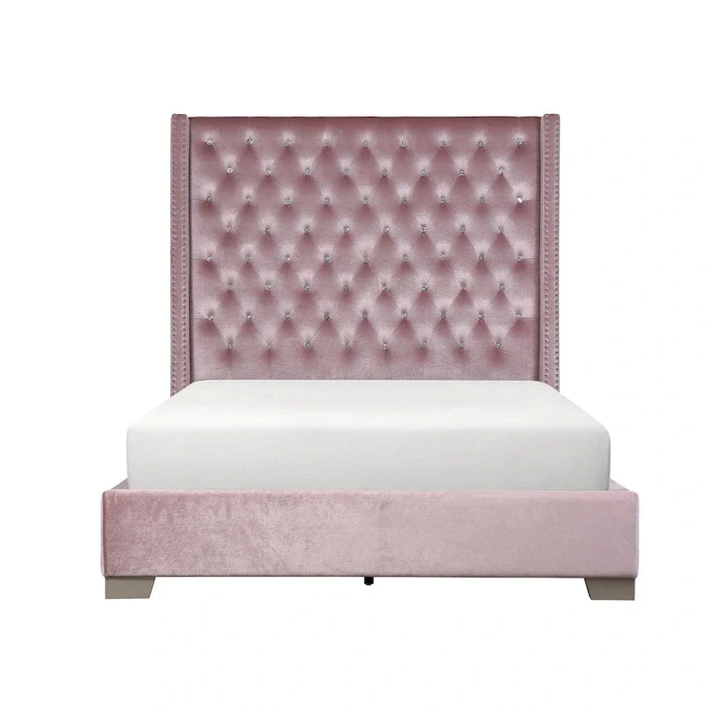 Newell Pink Velvet Upholstered Tufted Panel Bed