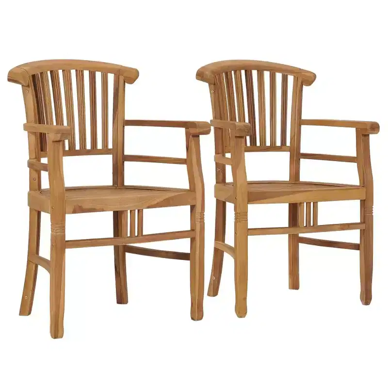 vidaXL Patio Chairs 2 Pcs Outdoor Patio Dining Chair for Porch Solid Wood Teak - With Armrest