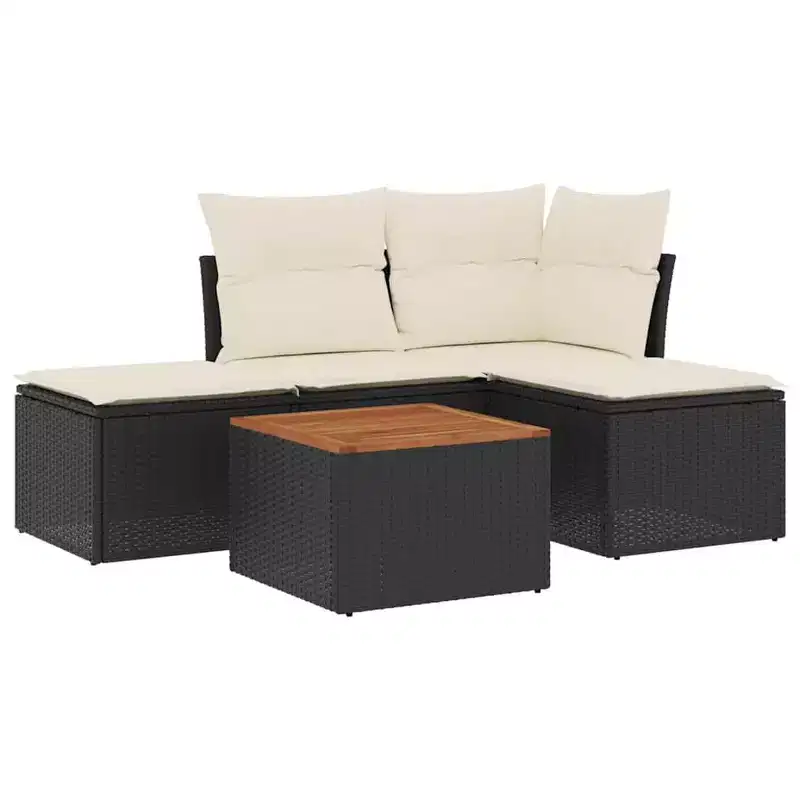 vidaXL Garden Sofa Set Black PE Rattan 5 Piece Modular Garden Sofa Set