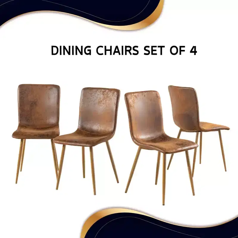 FurnitureR Dining Chairs Set of 4, Comfy Side Chair with Suede Seat Back and Sturdy Metal Legs for Kitchen Living Room Bedroom Waiting Room, Brown