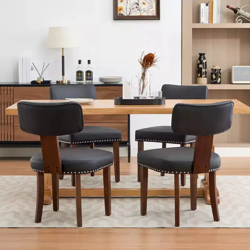 2 Dining Chairs with Hardwood Frame and Leather Upholstered, 265lbs Weight Capacity, Easy Clean for Dining Room