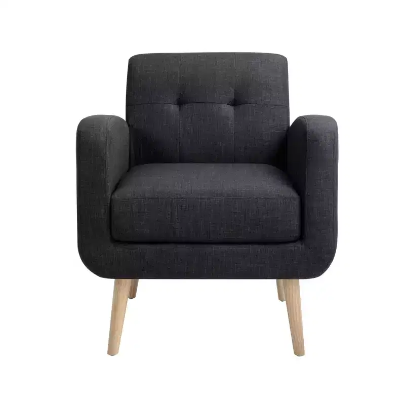 Bestier Black Mid-Century Modern Fabric Accent Armchair Single Sofa with Rubber Wood Legs Linen Upholstery for Living Room