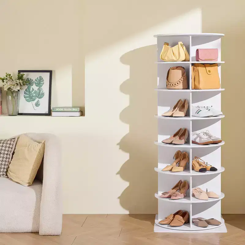 VEVOR 7 Tiers Rotating Shoe Rack Tower, 360Spinning Shoe Display, Revolving Shoe Rack Storage Round Carousel, Lazy Susan Shoe Rack Organizer, White