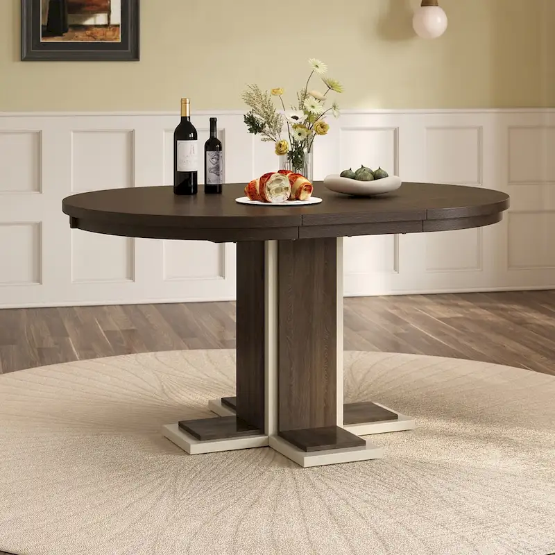 Vintage Oval Expandable Dining Table,Solid Wood Table for 6 in Kitchen