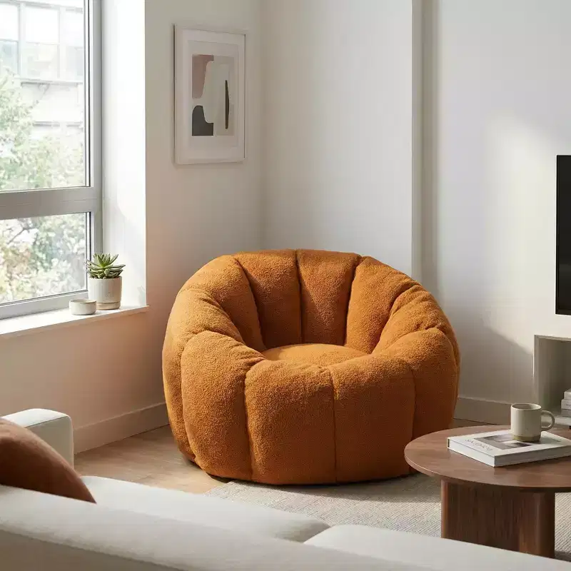 Teddy Fabric Lounge Chair, Plush Accent Armchair with Deep Seat, Cozy Upholstered Lazy Sofa for Living Room Bedroom Reading Corner