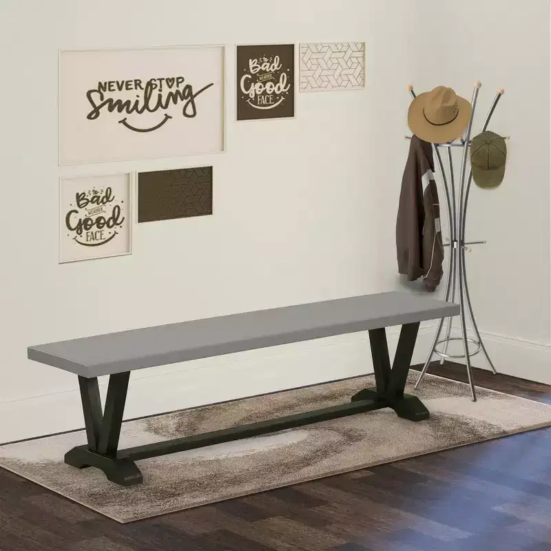 Modern Dining Table Bench with Wood Seat, 72x15x18 Inch, Brushed Black