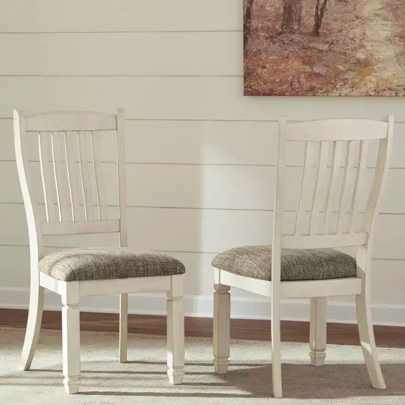 Set of 2 Bolanburg Dining Upholstered Side Chair Antique White - Signature Design by Ashley: Rake-Back, Textured Oak Finish