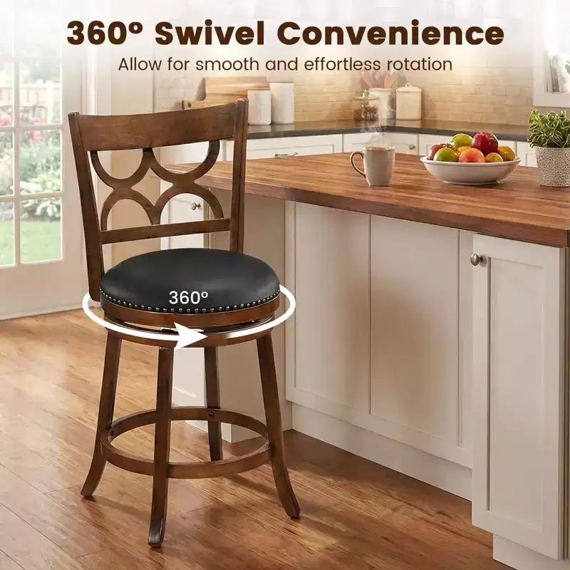 Costway 26'' Counter Height Bar Stools Set of 2 w/Rubber Wood Frame Upholstered Seat