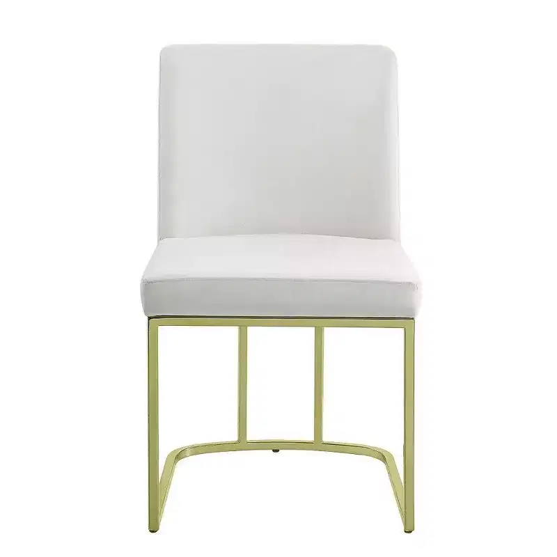 24 Inch Side Dining Chair Set of 2, Soft Off White Velvet, Gold Metal Base
