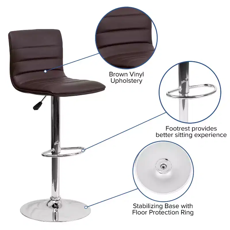 Emma and Oliver Coti Modern Channel Tufted Upholstered Height Adjustable Mid-Back Stool and Pedestal Base with Footrest