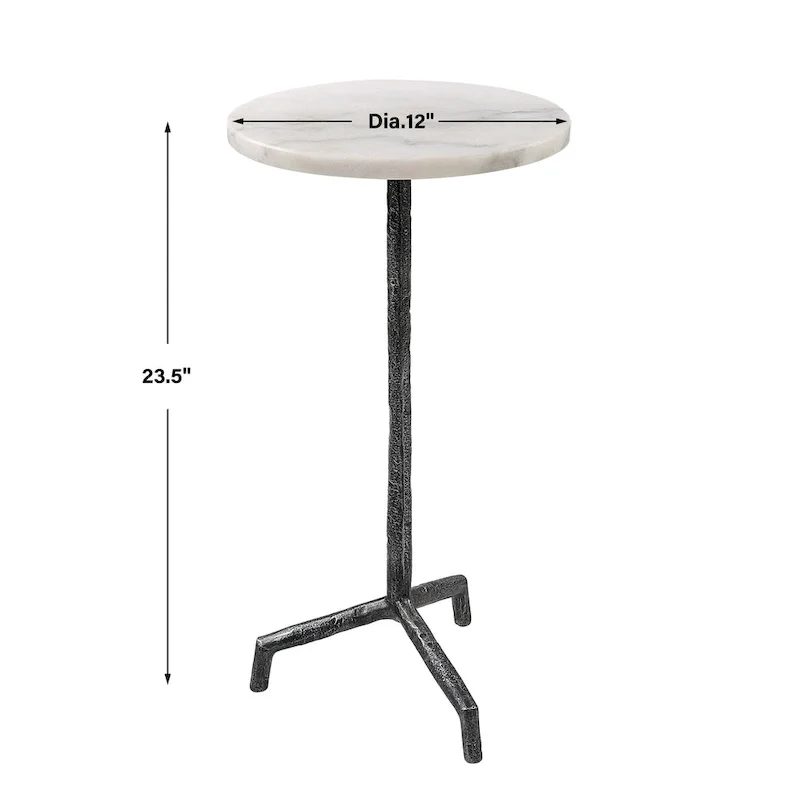 White Marble Drink Table with Iron Base - 12 W x 23.5 H x 12 D (in)