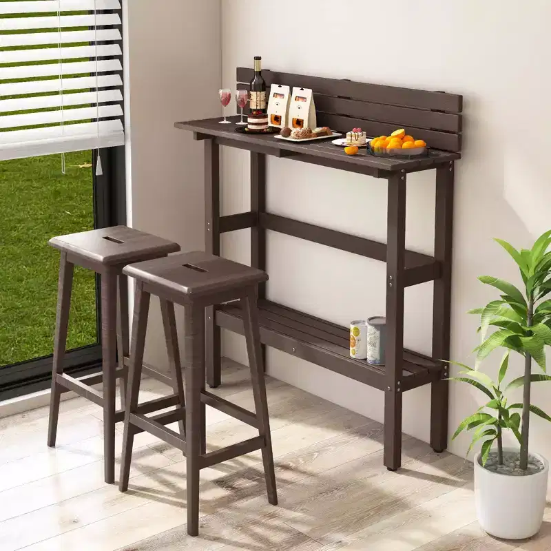 Costway 48 Outdoor Bar Table with Storage Shelf & Adjustable Foot Pads for Hot Tub Brown/Gray