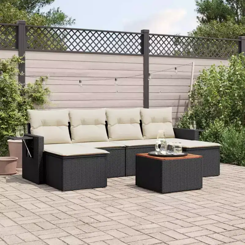 vidaXL 7-Piece Garden Sofa Set Black, Cream white