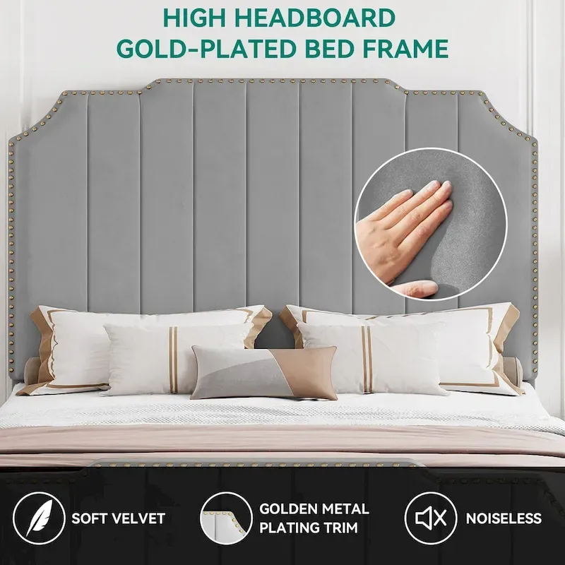 Moasis Queen 61 Flannel Upholstered Headboard Bed Frame