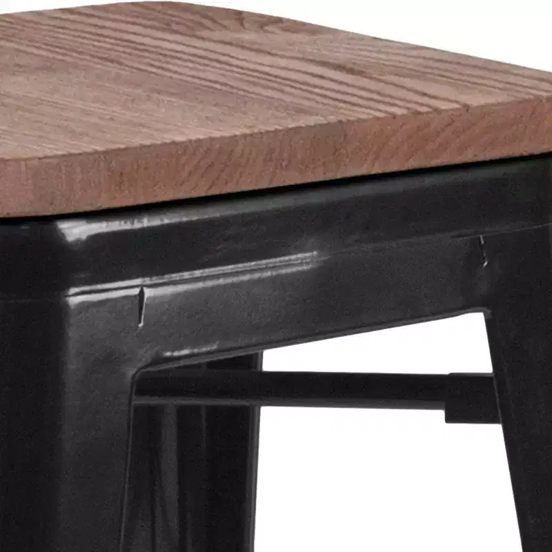 30 High Backless Metal Barstool with Square Wood Seat