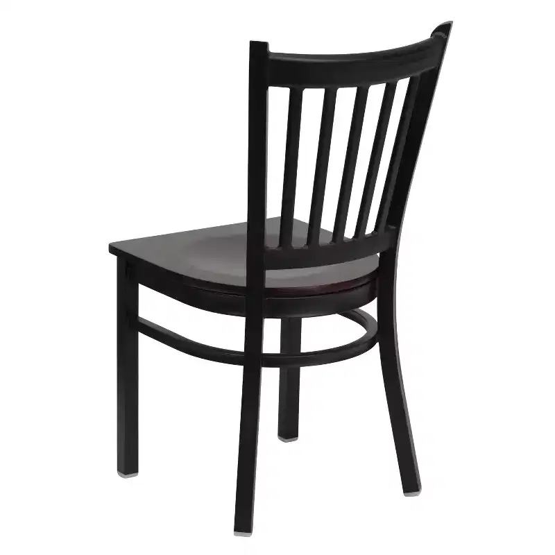 Black Metal Frame Vertical Back Dining Chair – Vinyl or Wood Seat, Seats 1