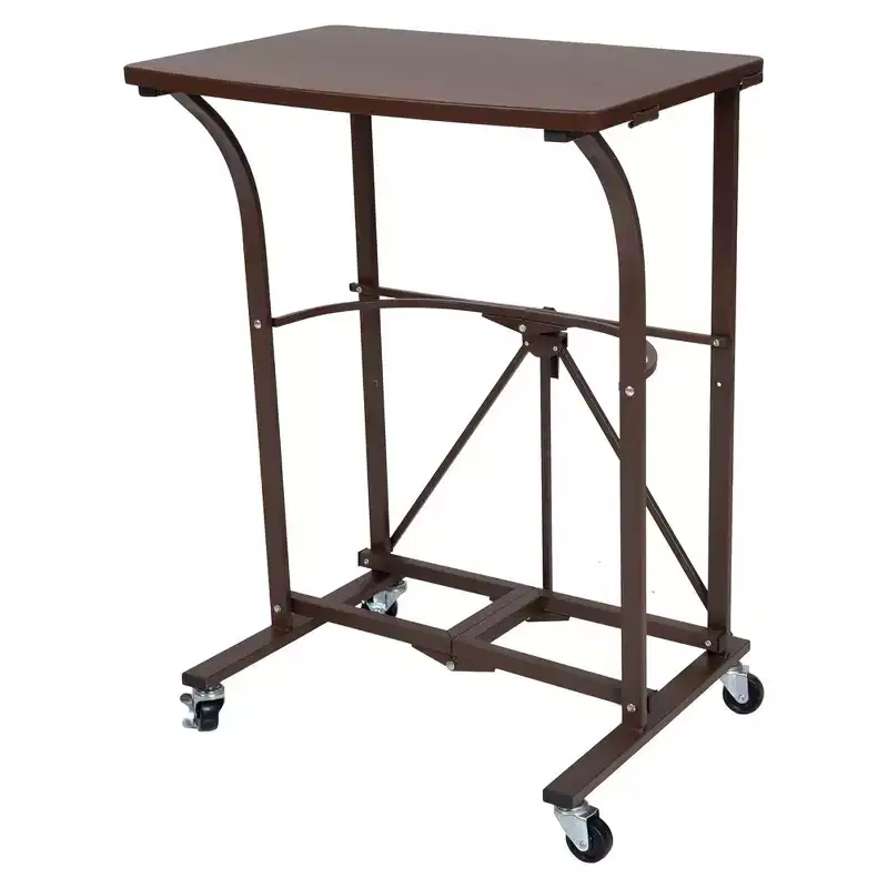 Foldable Computer Desk with Caster Wheels & Locking Mechanism, Vintage Bronze